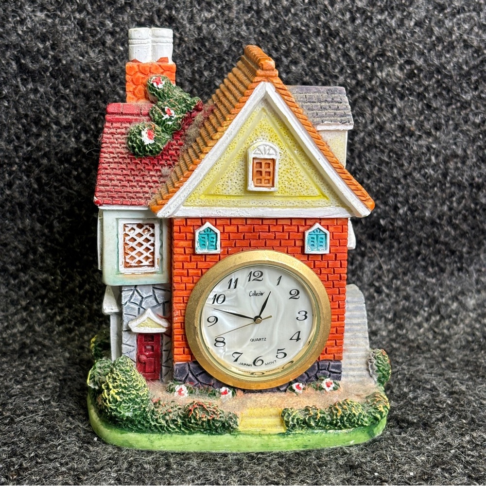 Clock House Figurine with a Geneva Quartz Timepiece Inserted - Not Tested